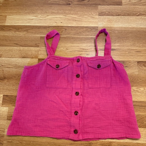 Evereve Tops - Evereve Women's XL Tank Top Pink Cotton Button Front Double Gauze Summer Cami